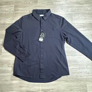 7 Diamonds Mens Stretch Oxford Shirt Navy Blue Long Sleeve SMKL-7470 New L